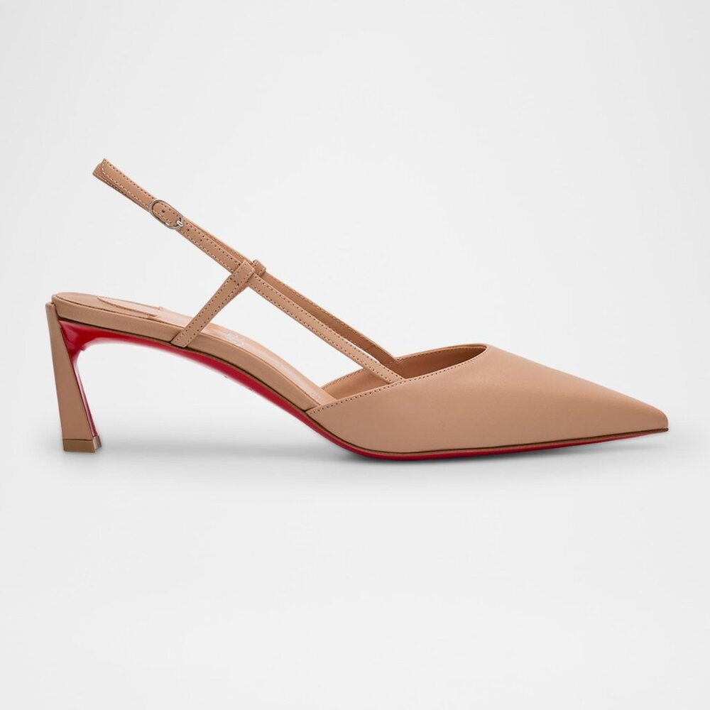 Pointed Toe Slingback Pump in Beige with Red Sole